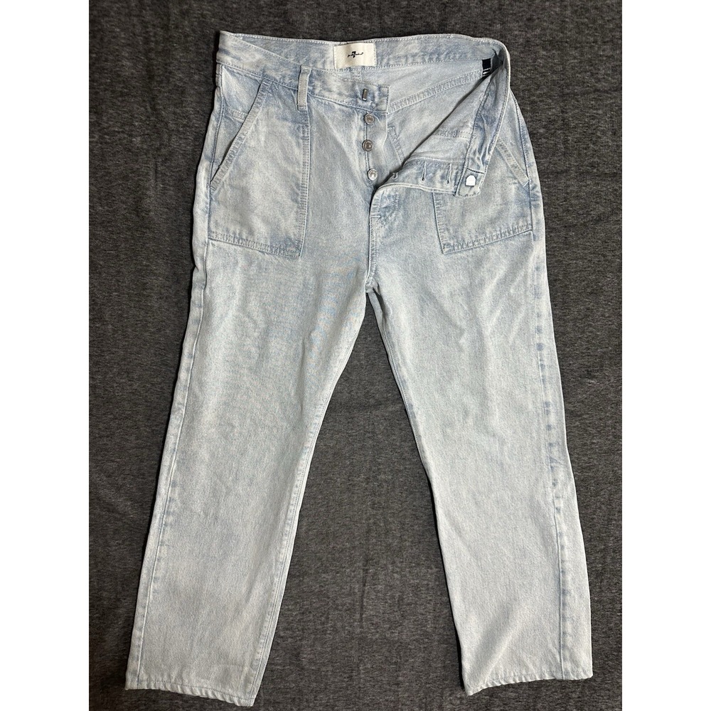 7 For All Mankind Denim Utility Jeans Light Wash Straight Leg Cotton